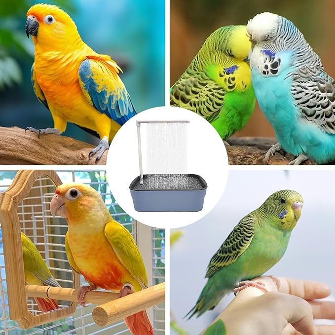 Parrot Bathtub, Automatic Circulating Water Bird Shower Pet Bird Bath for Cockatiel, Power Plug for Small Medium Birds Parakeets Cockatiel African Grey Lovebird (Dark Blue)