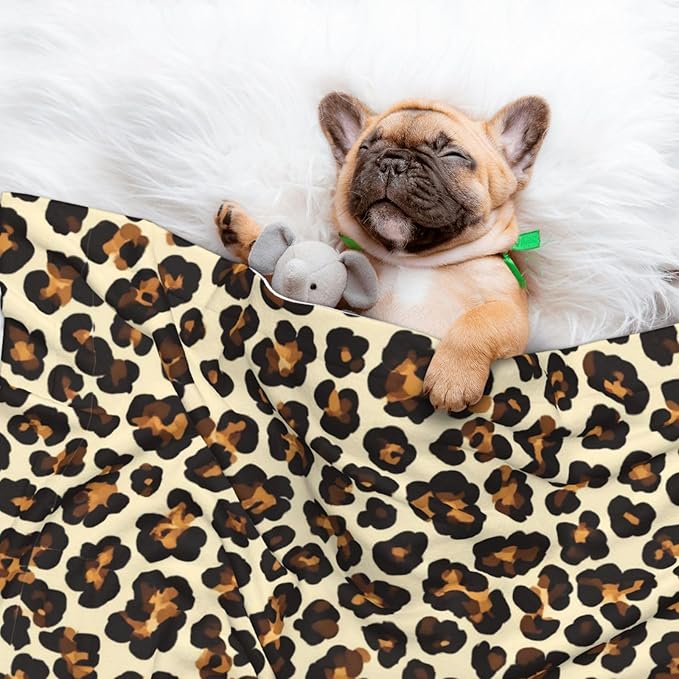 Reversible Plush Throw for Dogs and Cats, Leopard Prints Printed, Double Sided Blanket with Nubby Dot Side and Sleek Side Ideal for Cuddling Nesting Security