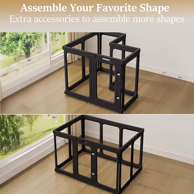 Clear Acrylic Dog Playpen with Door, for Puppy Rabbit Transparent Pet Pen, Dog Playpen Indoor, Dog Fence, Easy Assemble & Cleaning Dog Pen for Small & Medium Dogs