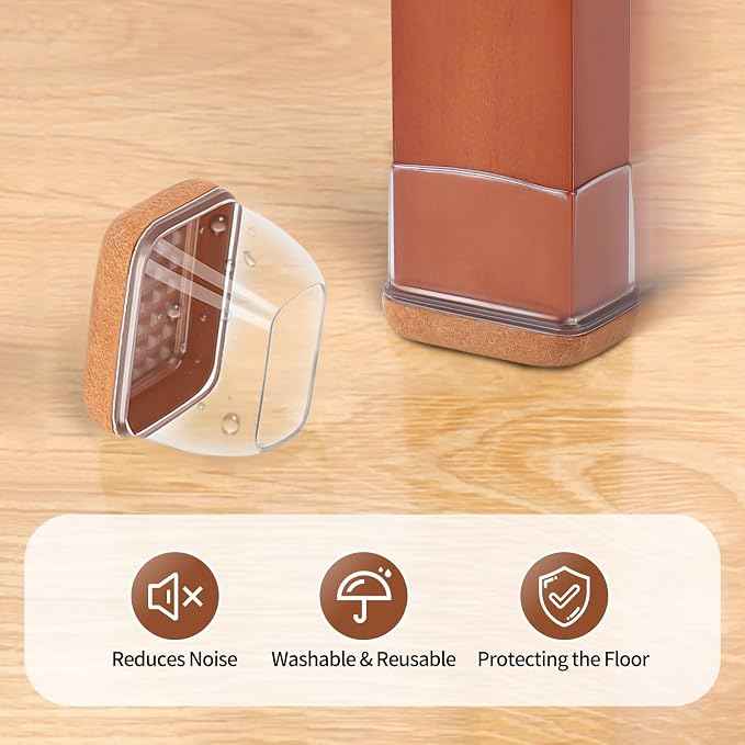 Ezprotekt 24 Pcs Rectangle Clear Felt Chair Leg Floor Protectors Caps