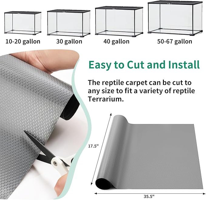 Bearded Dragon Tank Accessories, Reptile Mat, Reptile Terrarium Substrate Liner for Leopard Gecko, Lizard, Snake, Tortoise, Iguana Non-Adhesive Reptile Flooring (18"x36" Grey)