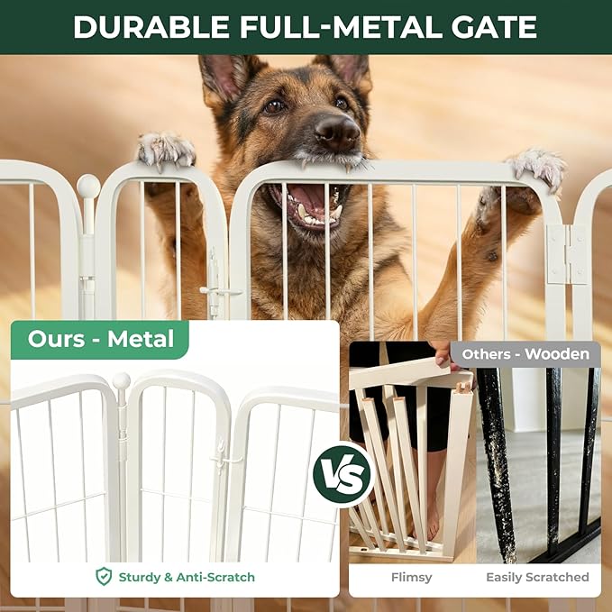 FXW Dog Gate Extra Wide Designed for Indoor Use, Adjustable Width Up to 219-inch Wide (45" H 8 Wire Panels for Large Dogs), White