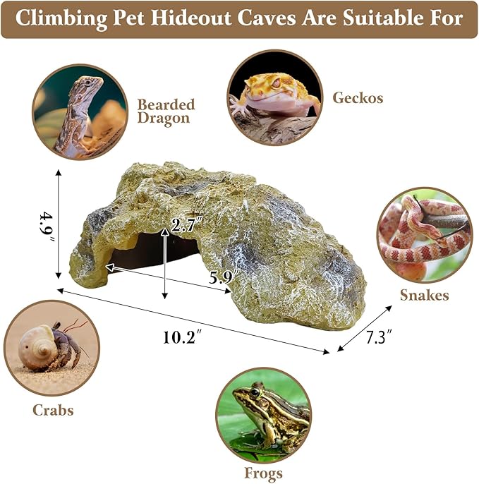 Hamiledyi Reptile Hides Large Simulation Rock Reptile Cave Hideouts Terrarium Habitat Décor Bearded Dragon Hideout for Snake Geckos Lizards Turtle Frogs Amphibians (L)