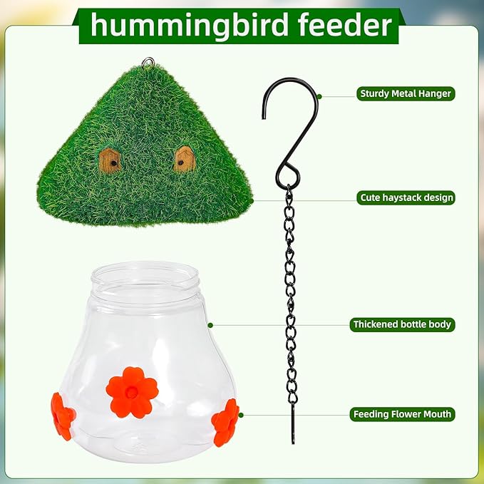 Hummingbird Feeders for Outdoors Hanging - Mushroom House Shape Bird Drinker, Water Resistant Leak Proof,Garden Birds Watching Patio Decoration with 3 Silicone Flower Feeding Ports (Tie dye Flower)