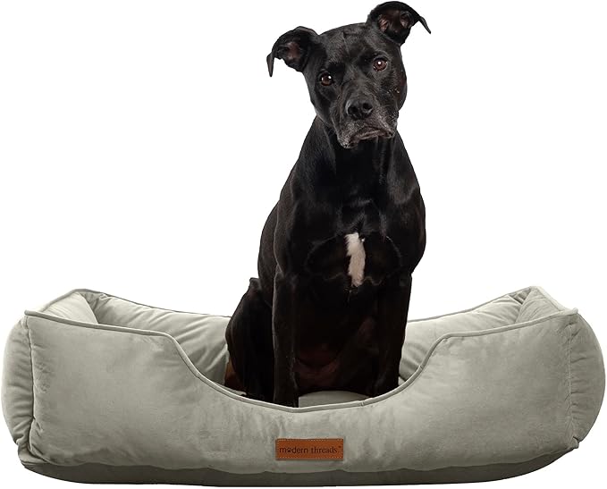 Modern Threads Luxury Dog Bed - Comfortable Tufted Velvet Cushion for Small to Large Dogs - Machine Washable - Durable & Cute Sleep Space for Pets - Pamper Your Pet with Cozy Beds - Light Grey