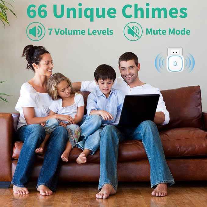 Wireless Doorbell with 2 Receivers IP66 Waterproof 1000ft Range Door Bell
