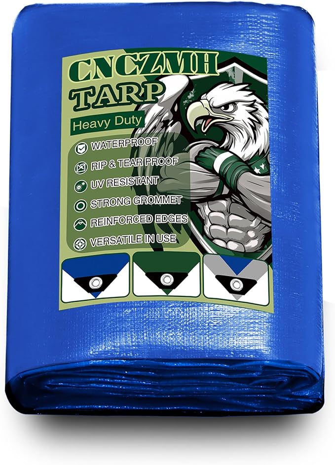 Tarp Heavy Duty Waterproof 18x24 Feet, 10 Mil Thick Blue Poly Tarps Outdoor, Metal Grommets, Reinforced Edges, Multipurpose Tarpaulin Protective Cover for Camping, Boat, Swimming Pools, Car