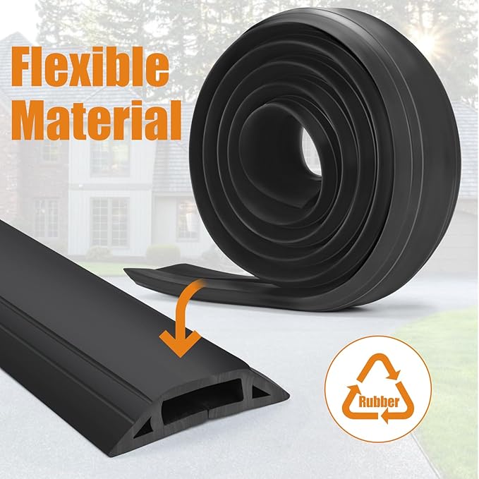 10 ft Cord Covers for Wires on Floor, Heavy Duty PVC Duct Floor Cord Cover, Floor Cable Cover Easy to Unroll Prevent Trip Hazard for Home Office or Outdoor Settings (Black)