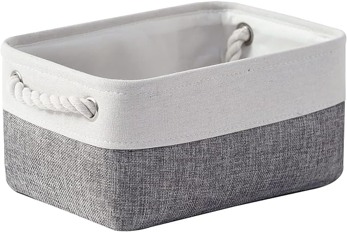 TheWarmHome Organization and Storage Basket for Shelves - 12x8x5.2 inch 1 Pack Fabric Storage Cubes, Collapsible Storage Bins for Closet Organizer Gift Cloth Toy (White & Grey)
