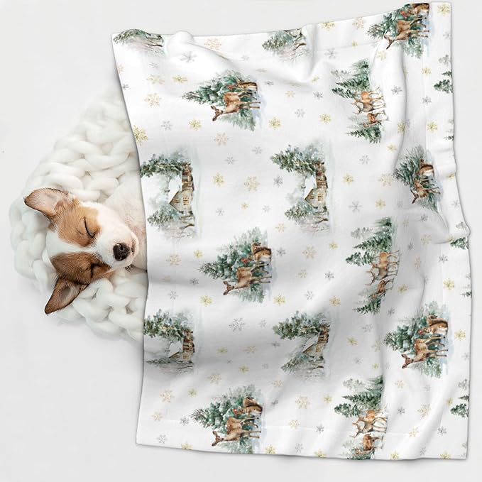 Cabin Blanket for Dogs Cats - Winter Throw Blanket 40x30 Moose Snowflake Pet Couch Blankets for Puppy