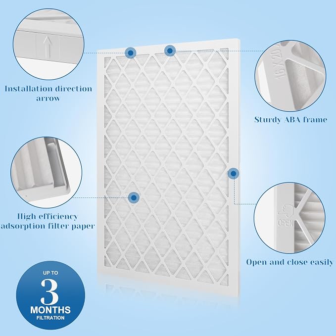16x25x1 MERV 11 Air Filter, Quality AC/HVAC Furnace Filter，1 Reusable ABS Frame