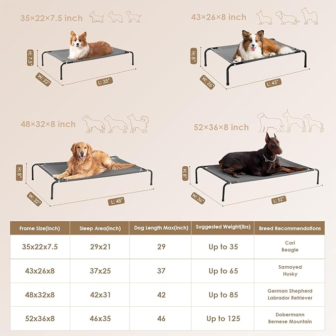 EHEYCIGA XXL Elevated Dog Cot Bed, Raised Outdoor Dog Hammock for Giant Jumbo Dogs, Lifted Pet Platform with Frame and Washable Waterproof Cooling Teslin Mesh and Anti-Slip Feet, 52x36 inch