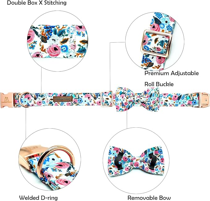 Lionheart glory Dog Collar Bow Collar Floral Dog Collar with Bow Tie Spring Summer Cute Collar Dog Boy or Girl Dog Collars Soft Durable Adjustable Dog Collars for Large Dogs, A:Flowers
