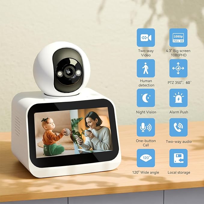 4.3" Smart Home Camera: 1080P HD Video, Two-Way Video Calling, and Motion Detection for Family & Pet Monitoring