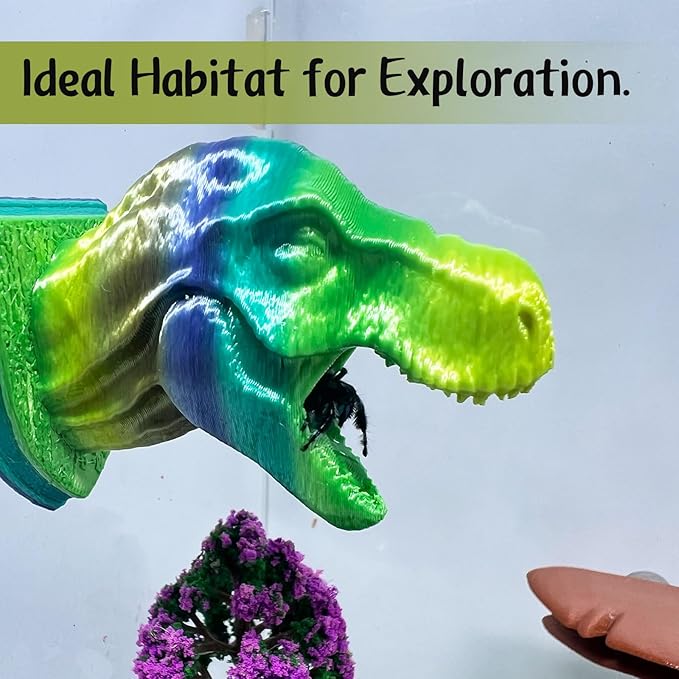 Jumping Spider Hide,3D Printed Dinosaur Head - A Fun Habitat for Jumping Spiders, Small Reptiles, and Small Pets, Suitable for Home Decor with Animal Enclosures (Mixed Color)