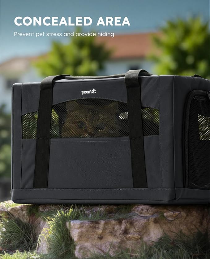 Pecute Cat Carrier Stable XL, Pet Carrier Breathable and Portable, Cat Carriers Bag with Scientific Hidden Partition, Dog Carrier Suitable for Travel and Outing, Gray