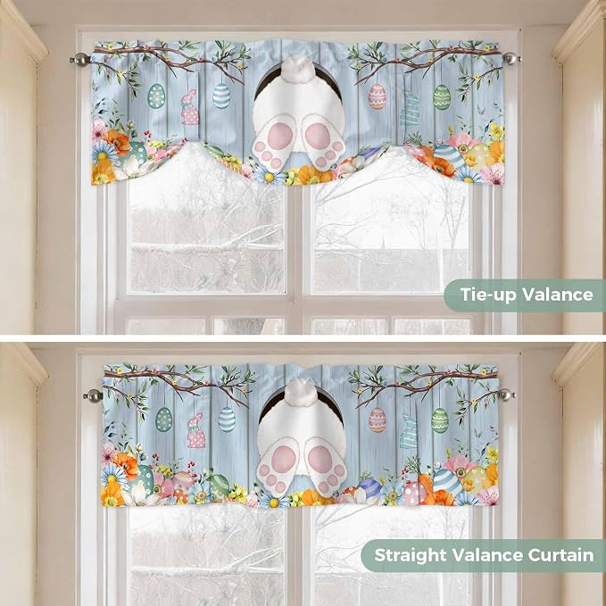 Easter Tie Up Valance Curtains for Windows, Kitchen Curtains Window Shades