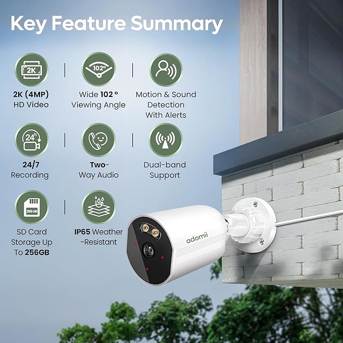 2K Security Cameras Wireless Outdoor, 33ft Night Vision, IP65 Weatherproof, 2-Way Audio Home Security WiFi Camera Motion Detector for Home Security