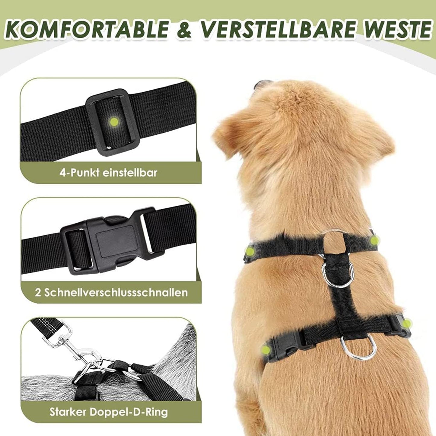 Lukovee Dog Seat Belt for Car, Adjustable Dog Car Harness for Large Medium Small Dogs, Soft Padded & Breathable Mesh Dog Seatbelt with Car Strap and Carabiner(Blue Double Clip,Small)