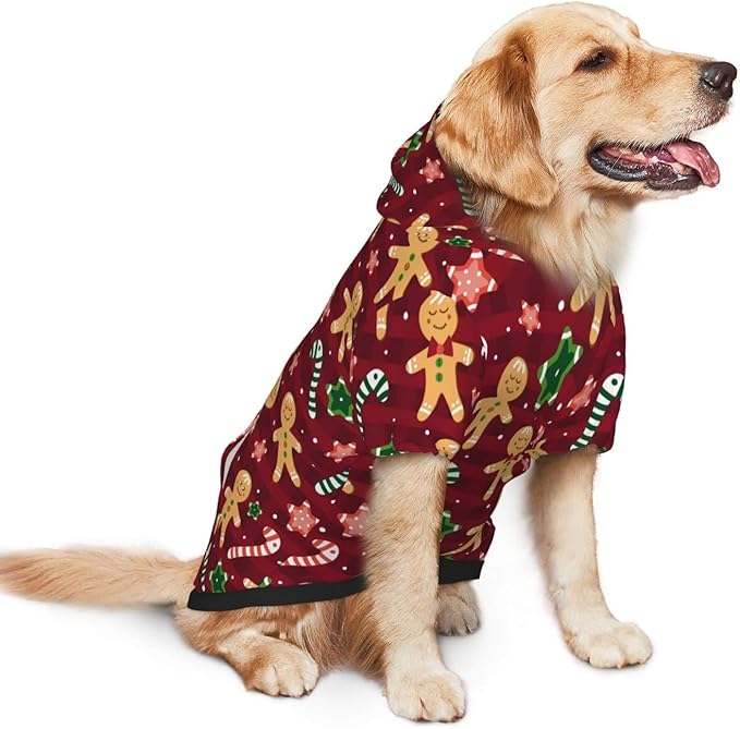 Christmas with Gingerbread Men, Candies Hoodie,Christmas Cosplay Dog Clothes with Pocket and Hat Winter Clothes Sweaters X-Large