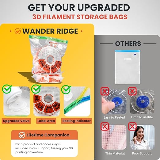 3D Printer Filament Storage Bags Vacuum Storage Bags Kit 3D Printer Accessories with Storage Bags (13x15 inches), Humidity Resistant (10 Bags Only)
