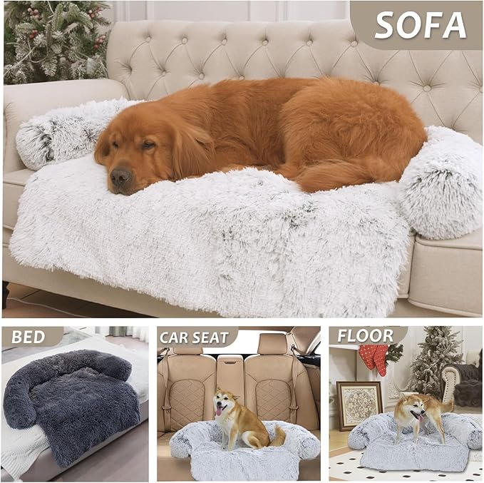 Calming Dogs/Cats Bed Mats, Dog Pad Washable Removable Couch Cover, Plush Long Fur Mat for Pets, Waterproof Lining, Perfect for Small, Medium and Large Dogs and Cats (Gradient Brown, 53"x39")