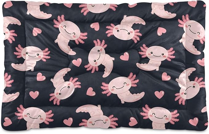 Emelivor Cute Axolotl Heart Black Dog Cat Bed Washable Crate Pet Bed Anti-Slip Comfortable Crate Pet Puppy Bed Mat for Indoor Small Medium Large Dogs,36x24in