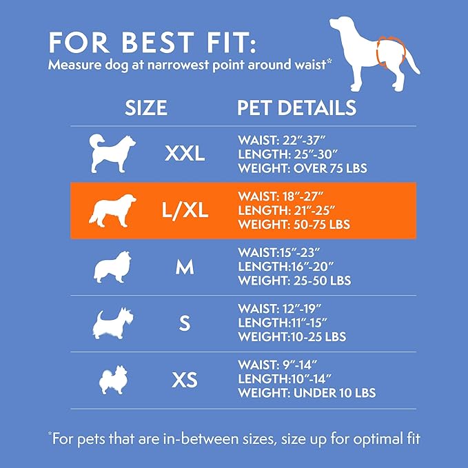 Simple Solution Disposable Dog Diapers, Female Dog Diapers, Puppy Potty Training, Incontinence and Heat Cycle Protection, Large Diapers for Dogs, 18-27 Inch Waist, 30 Count