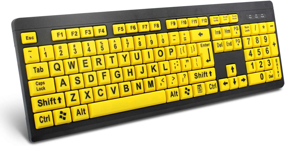 BOOGIIO Large Print Computer Keyboard, Wired USB High Contrast Keyboard with Oversized Print Letters for Visually Impaired Low Vision Individuals (Yellow+Black)