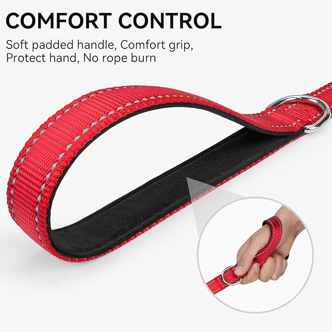 Joytale Dog Leash, 5 FT Double-Sided Reflective, Padded Handle Nylon Heavy Duty Leashes for Medium & Large Dogs Walking, Red