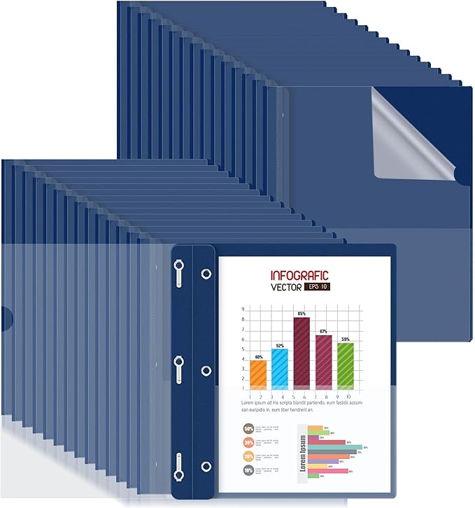 HAUTOCO 30 Pack Plastic Report Covers with 3-Prong Fasteners Clear Front Presentation Folders Resume Folders for 8.5x11 Letter Size Paper, Document Report Cover for School Office Business, Navy Blue