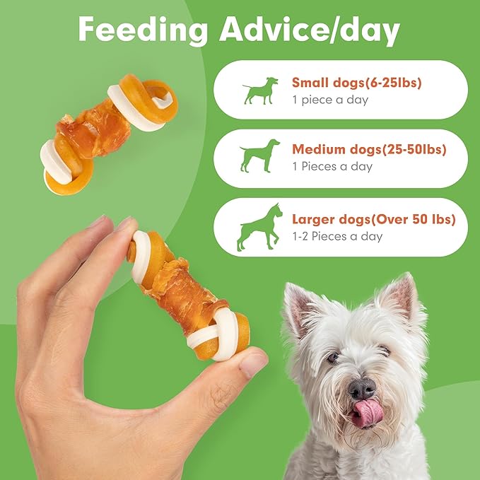 MON2SUN 2.5" Rawhide Free Dog Treats with Mixed Vegetables, Chicken Wrapped Mini Knot Bones for Small Dogs, Healthy Snacks for Balanced Nutrition, 21.2oz (Pack of 2)