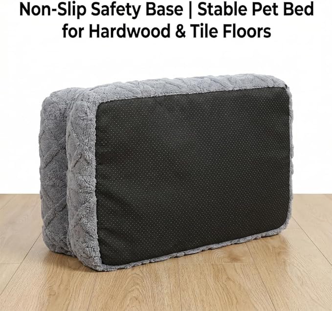 Plush Calming Pet Sofa Bed, Raised Rim, Removable Cover & Non-Slip Bottom for Cats & Dogs, Calming Dog Bed Fluffy Plush Dog Mat for Furniture Protector with Removable Washable Cover (Beige, Small)