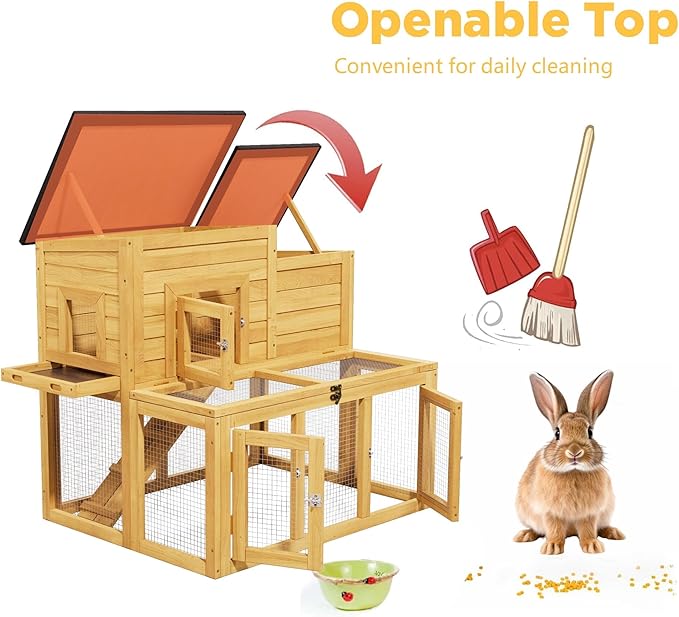 Chicken Coop Outdoor Wooden with Waterproofing Roof, Runways, Pull-Out Trays and Openable Top for Poultry Cage (Yellow)