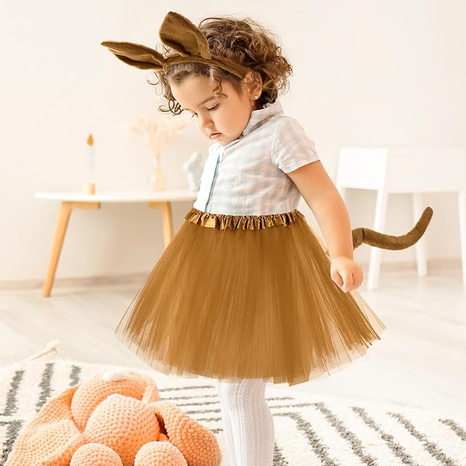 Zhanmai Mardi Gras Costume Kangaroo Costume Set Party Accessories Cosplay Outfit Kit Animal Tutu Skirt Ears Headband Bowtie Tail Nose (Dark Brown)