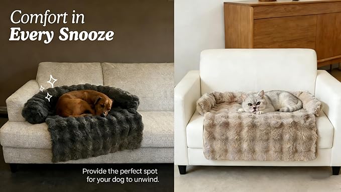 Dream Cloud Pet Sofa Bed, Washable Non-Slip Fluffy Plush Dog Mat for Furniture Protector Mat for Sofa Car & Floor for Small Medium Dogs & Cats (Black)