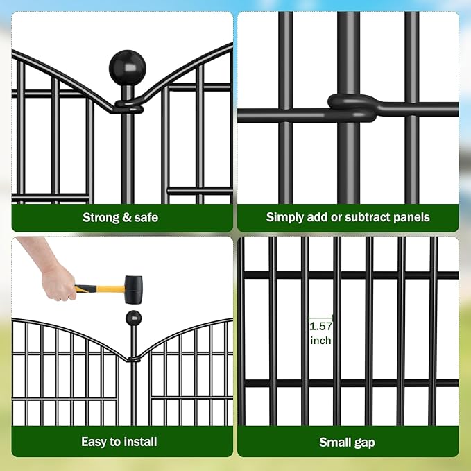No Dig Decorative Garden Fence Animal Barrier - 5 Panels - 24 in (H) x 10 ft (L) - Dog Fence Outdoor for Yard, Rabbits and Small Pets - Tall Rustproof Metal Wire Fencing Border for Garden and Patio