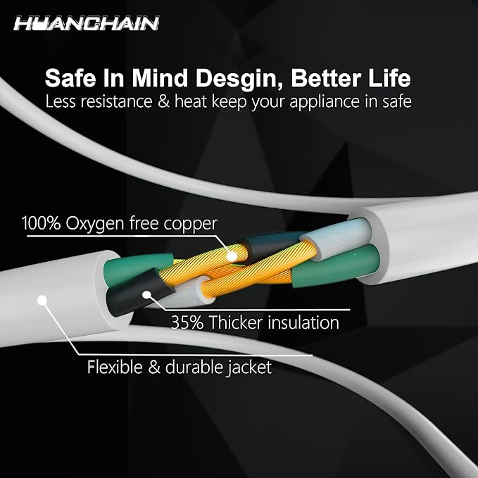 HUANCHAIN 25 FT 16 Gauge White Indoor Outdoor Extension Cord Waterproof, Flexible Cold Weather 3 Prong Electric Cord Outside, 13A 1625W 125V 16AWG SJTW, ETL Listed