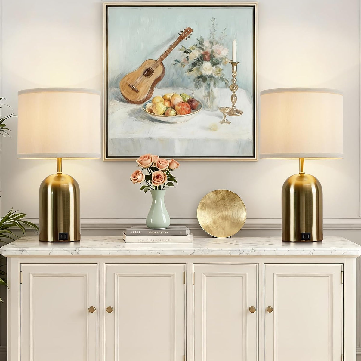 GyroVu Touch Control Table Lamps Set of 2, Gold Bedside Lamps for Bedroom