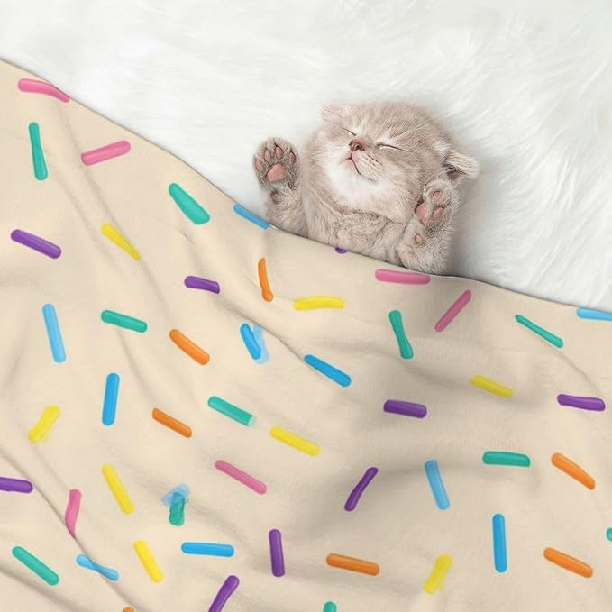 Reversible Plush Throw for Dogs and Cats, White Donut, Double Sided Blanket with Nubby Dot Side and Sleek Side Ideal for Cuddling Nesting Security