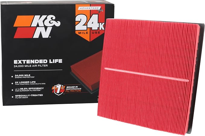 K&N Engine Air Filter: Extended Life 24, 000 Mile Replacement Air Filter: