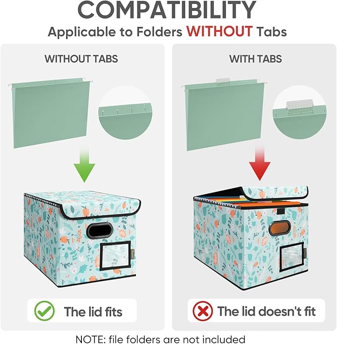 BALEINE File Organizer Box with Lid, Collapsible File Folder Organizer with Plastic Slide, Hanging File Folder Box for Office Document Storage (2 Pack, Spring Stroll)