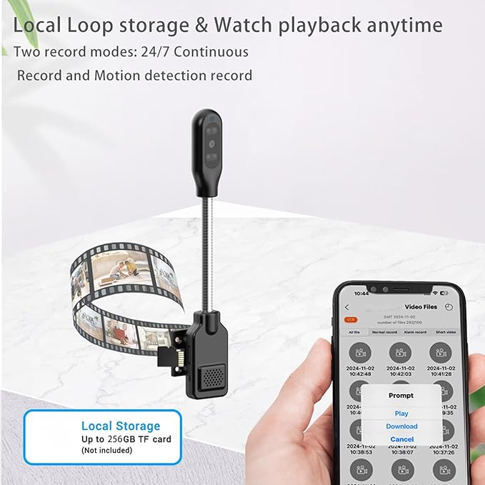 Zopsc 1080P Recording, Infared Night, 4K Viewing, WiFi Security Camera with Two Way Audio, Motion Alerts, TF Card Storage, Smart Home Pet Monitoring, Day and Night