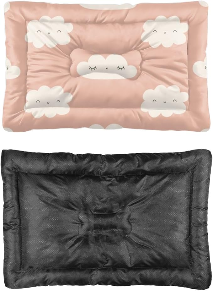 Cute Pink Clouds Dog Beds and Furniture Dog Kennel Mats for Crates Kennel Pads for Crates Washable Medium Crate Bed Washable Non-Slip Bed Crate Mats Pillow Dogs Indoor Outdoor 24X18 Inch