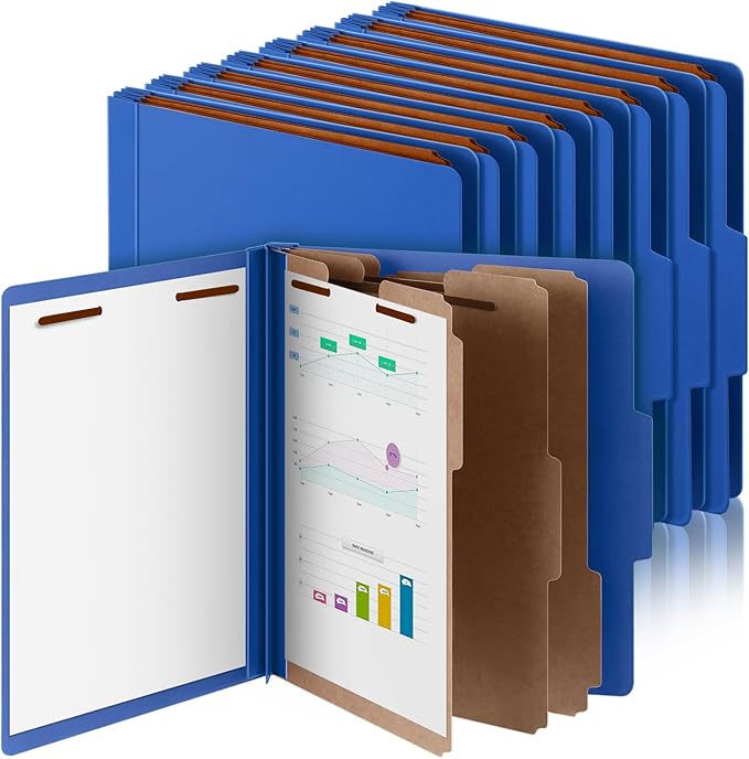 Skyygemm 24 Pcs Classification Folders Letter Size, 3 Divider Pressboard File Folder with Fasteners, Expanding File Organizer Bulk for Teachers, Clergy, Office, Church, Christmas Donations (Dark Blue)