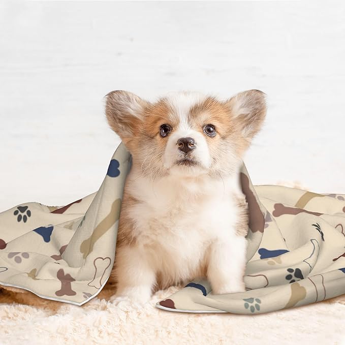 Dog Blanket for Couch - Cute Bones Paws Throw Blanket 23x16 Pet Blanket for Dogs Cats