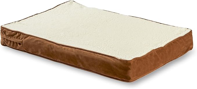 Happy Hounds Oscar Rectangle Orthopedic Foam Sherpa Dog Bed, Medium (42 x 30 in.), Mocha