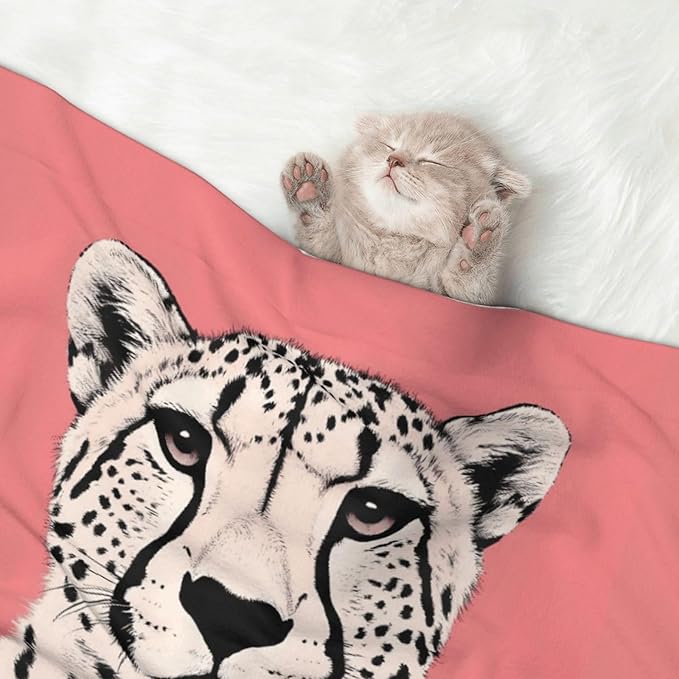 Cheetah Art Print Soft Plush Pet Blanket, Washable Dog Blanket, Cat Fleece Throw, Puppy Bed Crate Mat & Sofa Couch Protector - Large
