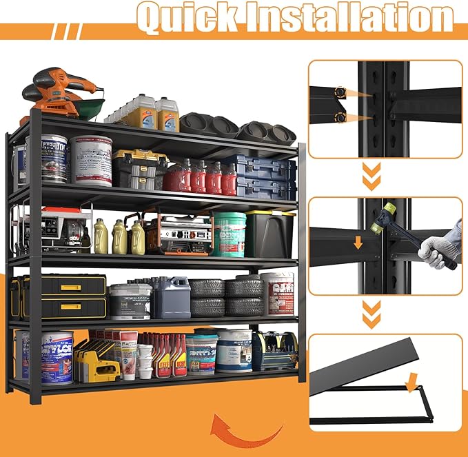 2PCS 59''W/72''H Garage Shelving Units Heavy Duty 5000LBS Metal Storage Shelves Adjustable Steel Industrial Shelving 5 Tier Storage Shelf Rack for Basement, Warehouse