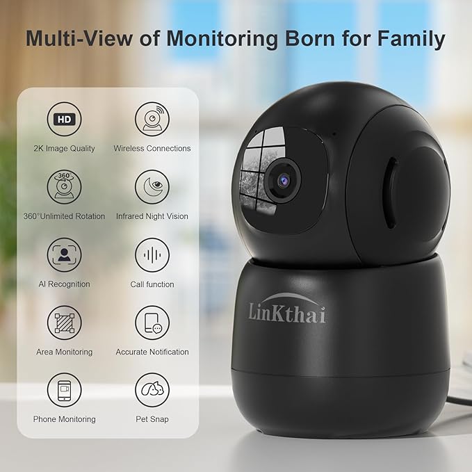 Pet Camera Indoor, Security Camera Wireless with 2k 360 Translation 90 Tilt Auto Tracking Motion Detection Night Vision Live Notice Schedule Share View, Pet Camera With Phone App 2.4GHz, 2 Pack
